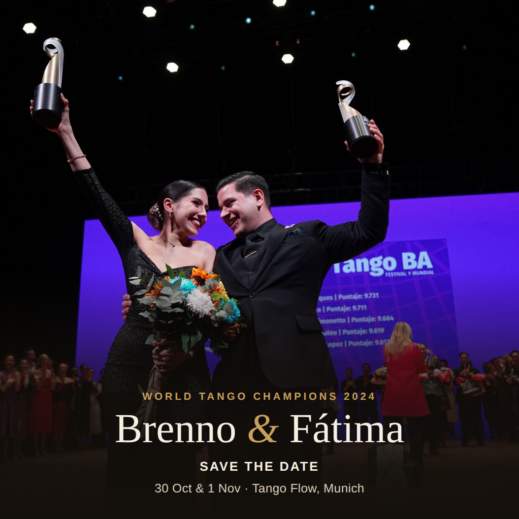 Brenno and Fátima, 2024 world tango champions, celebrating on stage
